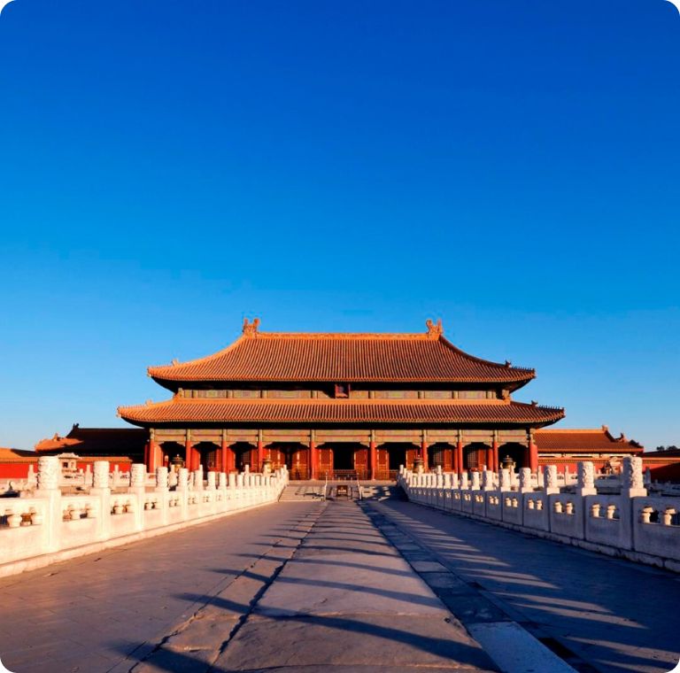 Aerial view over the golden roofs of the Forbidden City, Beijing
